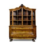 A Dutch Rococo Style Floral Marquetry and Walnut Bookcase Cabinet Fourth quarter 19th century