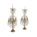 A Pair of Louis XVI Style Gilt Bronze and Glass Six Light Girandoles Late 19th/early 20th century