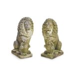 A Pair of Cast Stone Lion Guardians 20th century