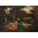 William Alison Martin (British, 1878-1936) Two elegant ladies in a wooded landscape 16 3/4 x 24 1...