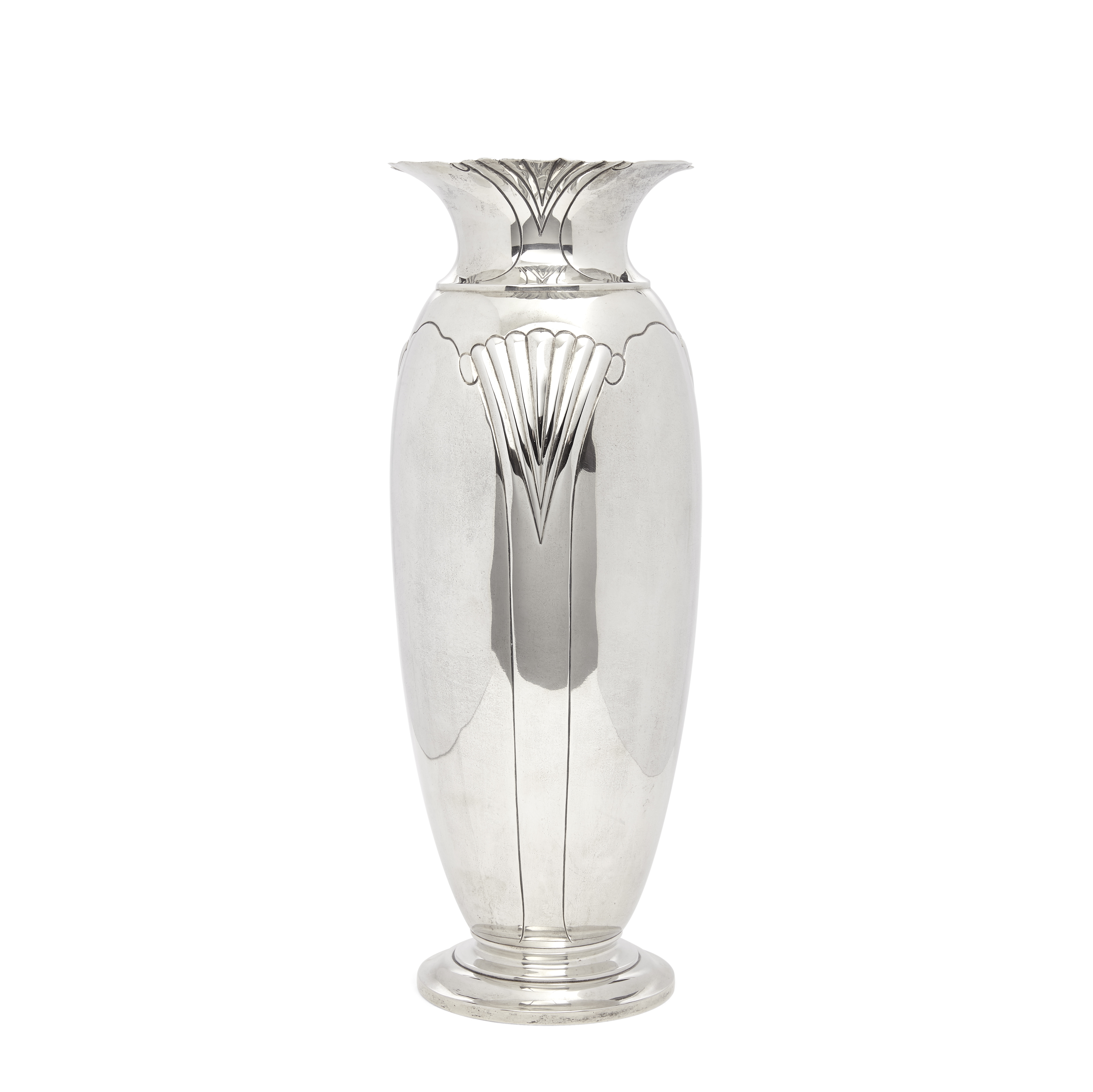 An American sterling silver art deco vase by Tuttle Silversmiths, Boston, MA, circa 1938