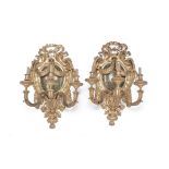 A Pair of Regence Style Japanned and Gilt Bronze three LIght Sconces
