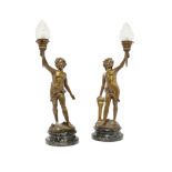 A pair of gilt bronze and marble figural lamps Albert Marionnet (French, 1851-1910), early 20th c...