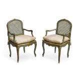A pair of Louis XV Parcel Gilt and Painted Fauteuils 18th century