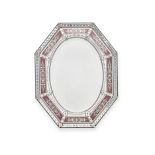 A Venetian Style Etched Ruby and Clear Glass Octagonal Mirror 20th century