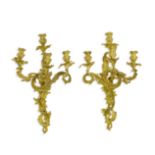 A Pair of Louis XV Style Gilt Bronze Three Light Sconces Late 19th century