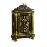 A Napoleon III Style Gilt Bronze Mounted Semi Precious Stone Inlaid Ebonized Cabinet