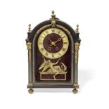 A Continental Gilt Bronze Mounted Green Marble and Ebonized Wood Shelf Clock 19th century
