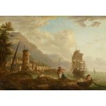 Attributed to Adrien Manglard (Lyons 1695-1760 Rome) A mountainous coastal landscape with fisherm...
