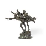 A French patinated bronze group: Au But Alfred Boucher (French, 1850-1924)