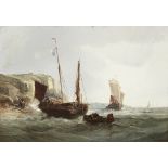 Jules Achille Noel (French, 1815-1881) A fishing boat and other shipping offshore 15 1/2 x 21 1/2...
