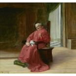 Adolf Humborg (Austrian, 1847-1921) A Cardinal with a kitten 13 x 12in (33.1 x 30.5cm)