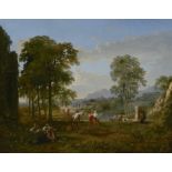 Jacques Antoine Vallin (French, 1760-1831) An extensive landscape with figures merry-making in a ...