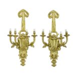 A pair of Louis XIV style gilt bronze four light Sconces 20th century