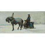 Nikolai Egorovich Sverchkov (Russian, 1817-1898) A horse-drawn sleigh 7 x 14in (17.8 x 35.6cm)