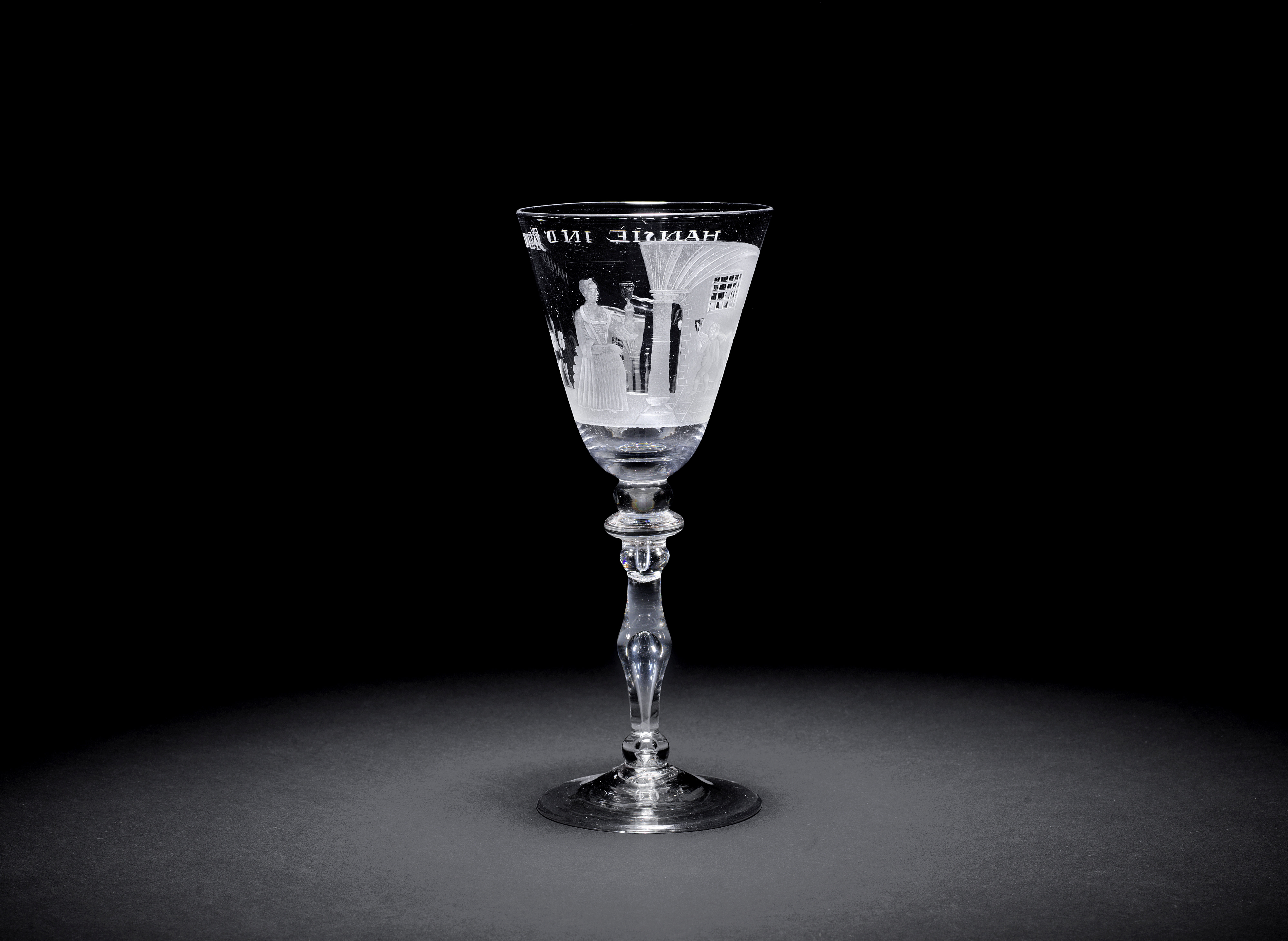 A Dutch engraved light baluster goblet, circa 1750