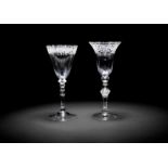 Two engraved light baluster wine glasses, circa 1750