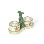 A Swansea inkstand, two inkwells and covers, circa 1815-17