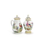 A Chinese tea canister and cover and a milk jug and cover painted in London, circa 1760