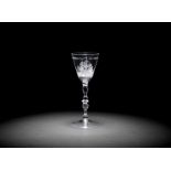 A Dutch engraved light baluster wine glass, circa 1750