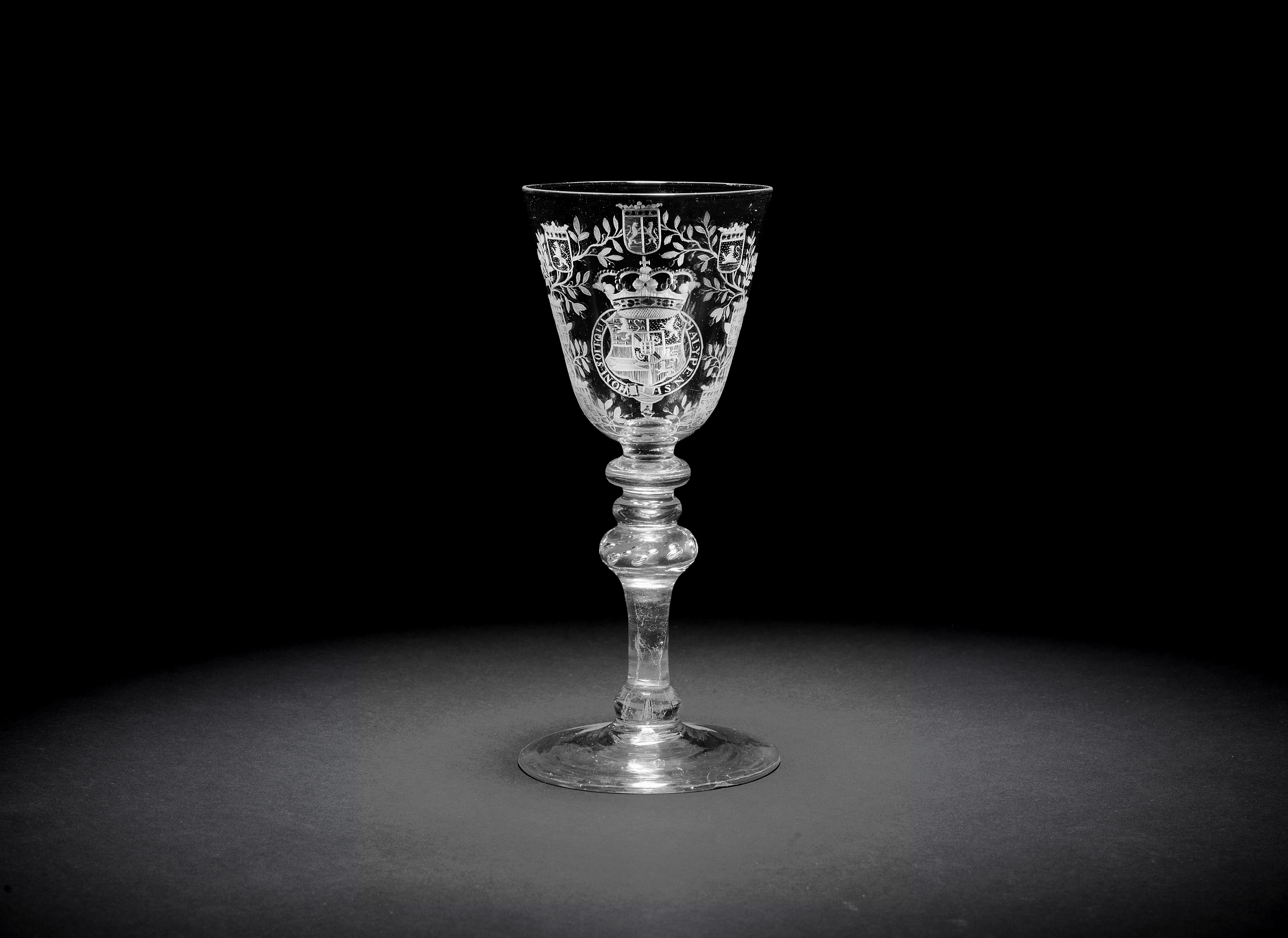 A Dutch engraved royal armorial goblet, circa 1740-50