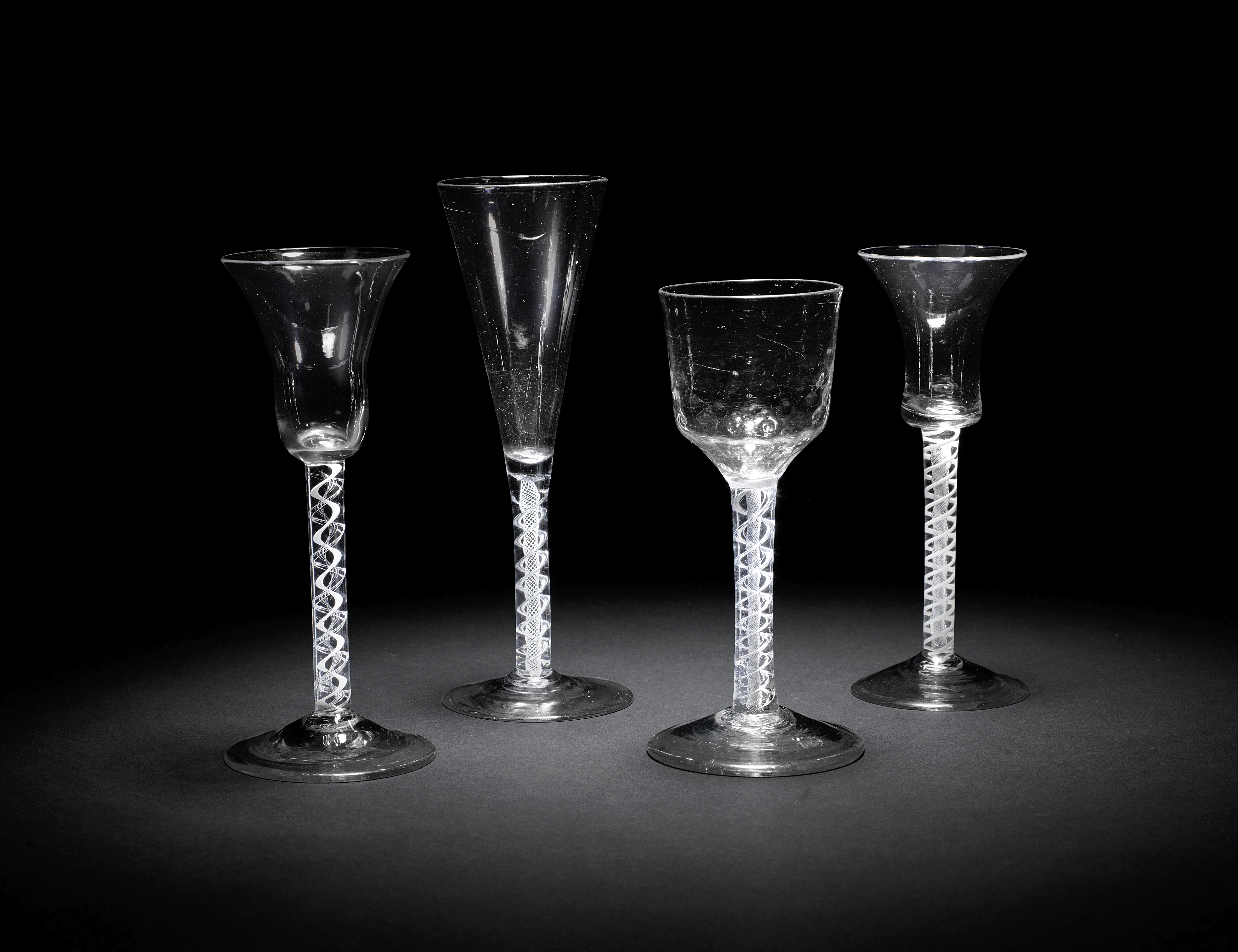 Four wine glasses with twist stems, circa 1750-1760