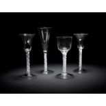 Four wine glasses with twist stems, circa 1750-1760