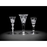 Three Williamite wine glasses, 18th century and later