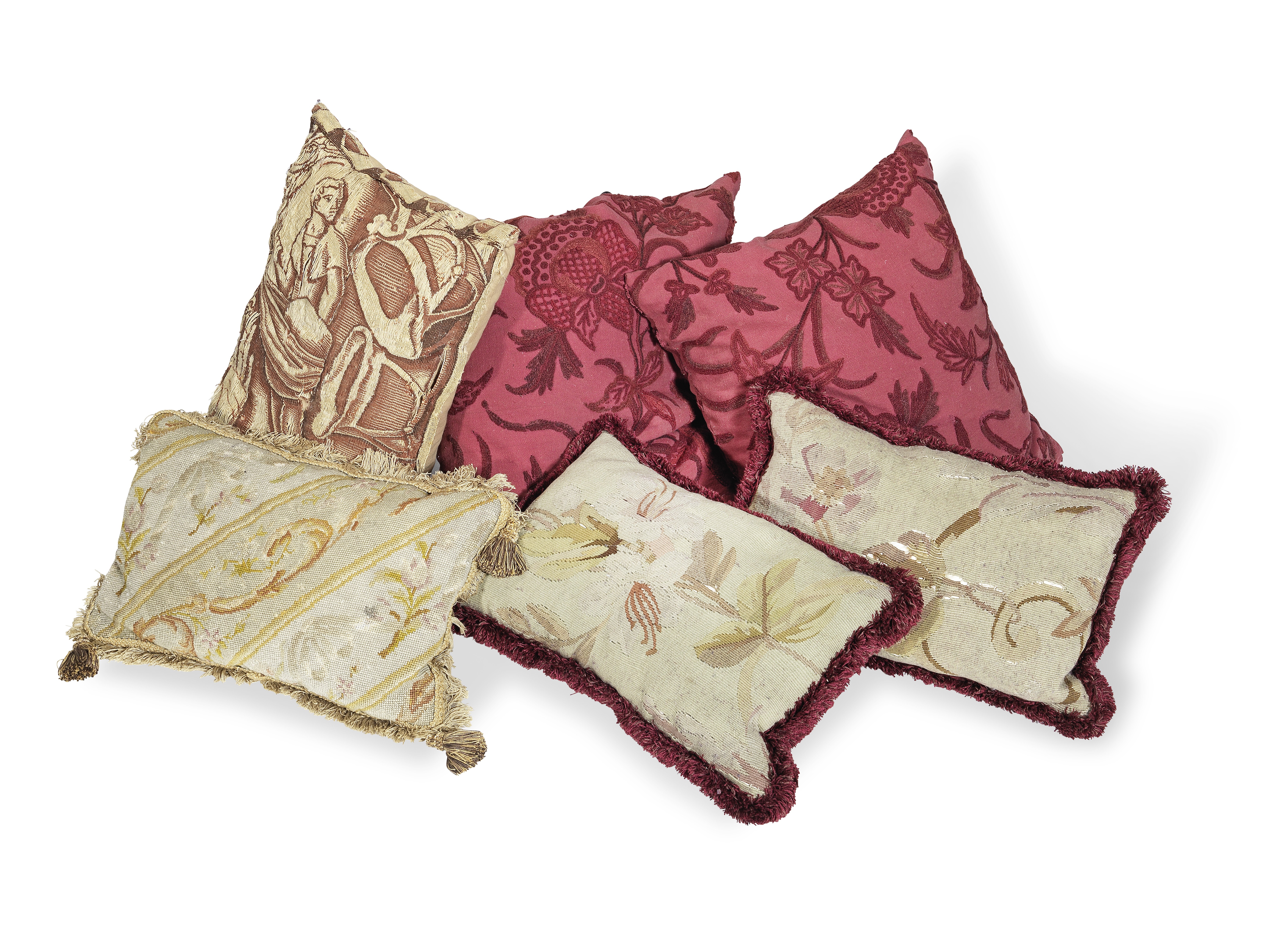 A collection of ten needlework and aubusson cushions (10)