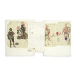 COSTUME A large collection of nineteenth century pen, coloured ink and wash drawings of historic...