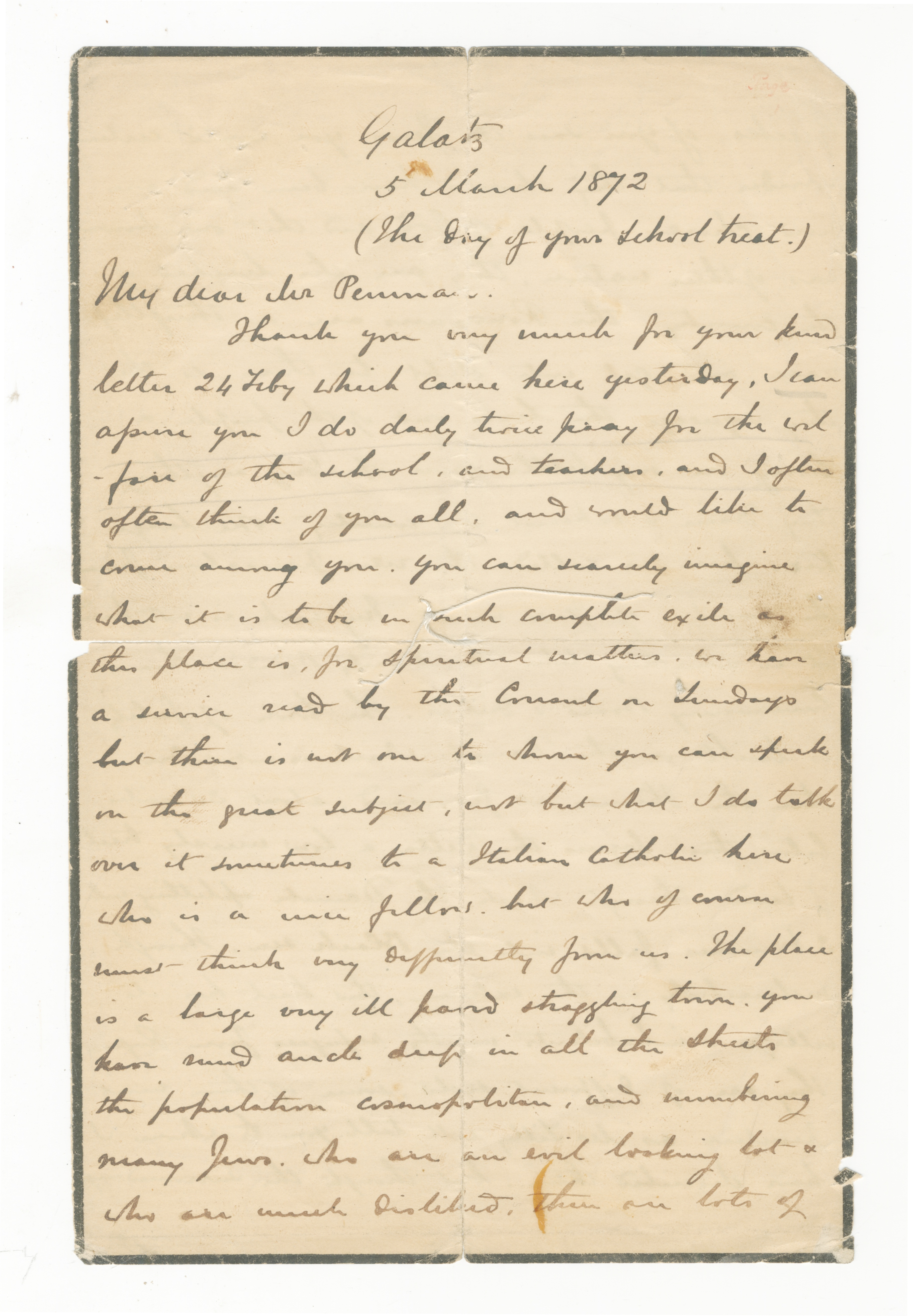 GORDON (CHARLES GEORGE) Autograph letter signed ('C.G. Gordon'), to Mr Penman of the Gravesend Ra...