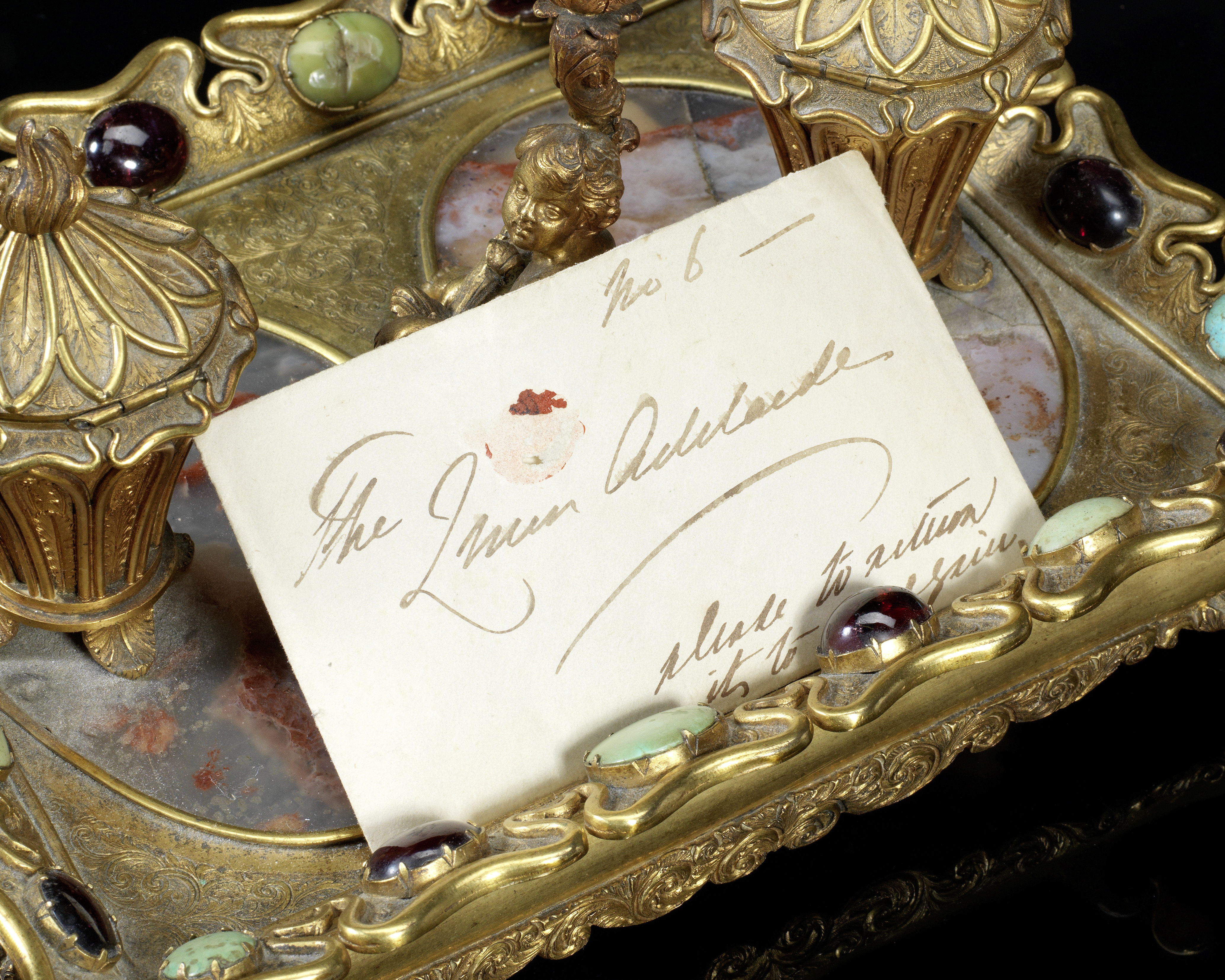 Of Royal interest: A William IV gilt bronze and agate, turquoise matrix and red stone 'gem' set i... - Image 3 of 4