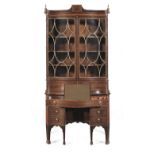 An unusual George III fiddleback mahogany, sabicu banded and satinwood inlaid serpentine bookcase...