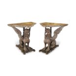 A pair of Italian late 18th century gilt varnished silvered ('Mecca') console tables possibly Ven...