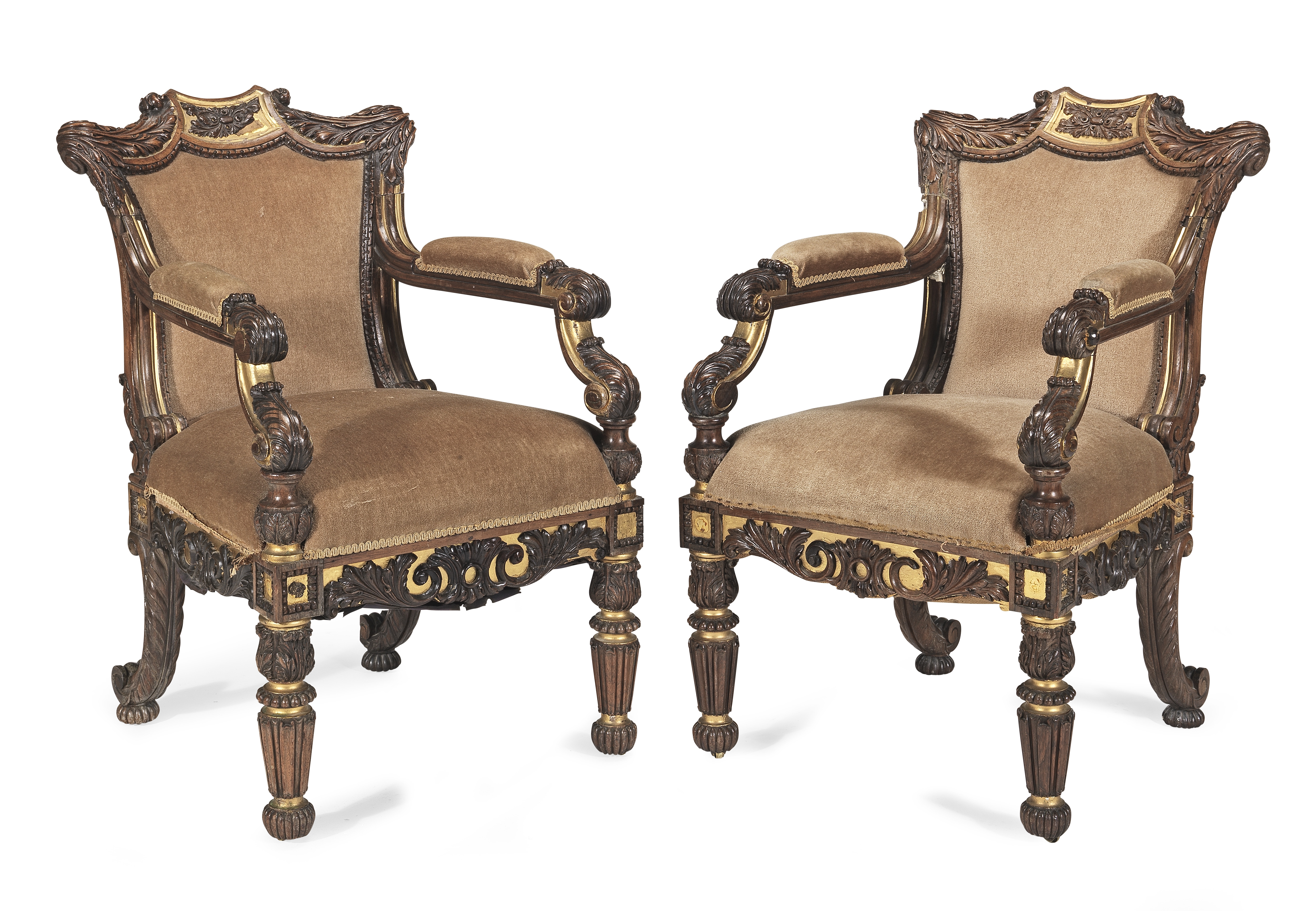 A George IV solid rosewood and parcel gilt suite of seat furniture attributed to Gillows comprisi... - Image 2 of 6