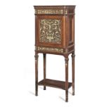A late Victorian mahogany, rosewood and ivory marquetry cabinet on stand attributed to Collinson ...