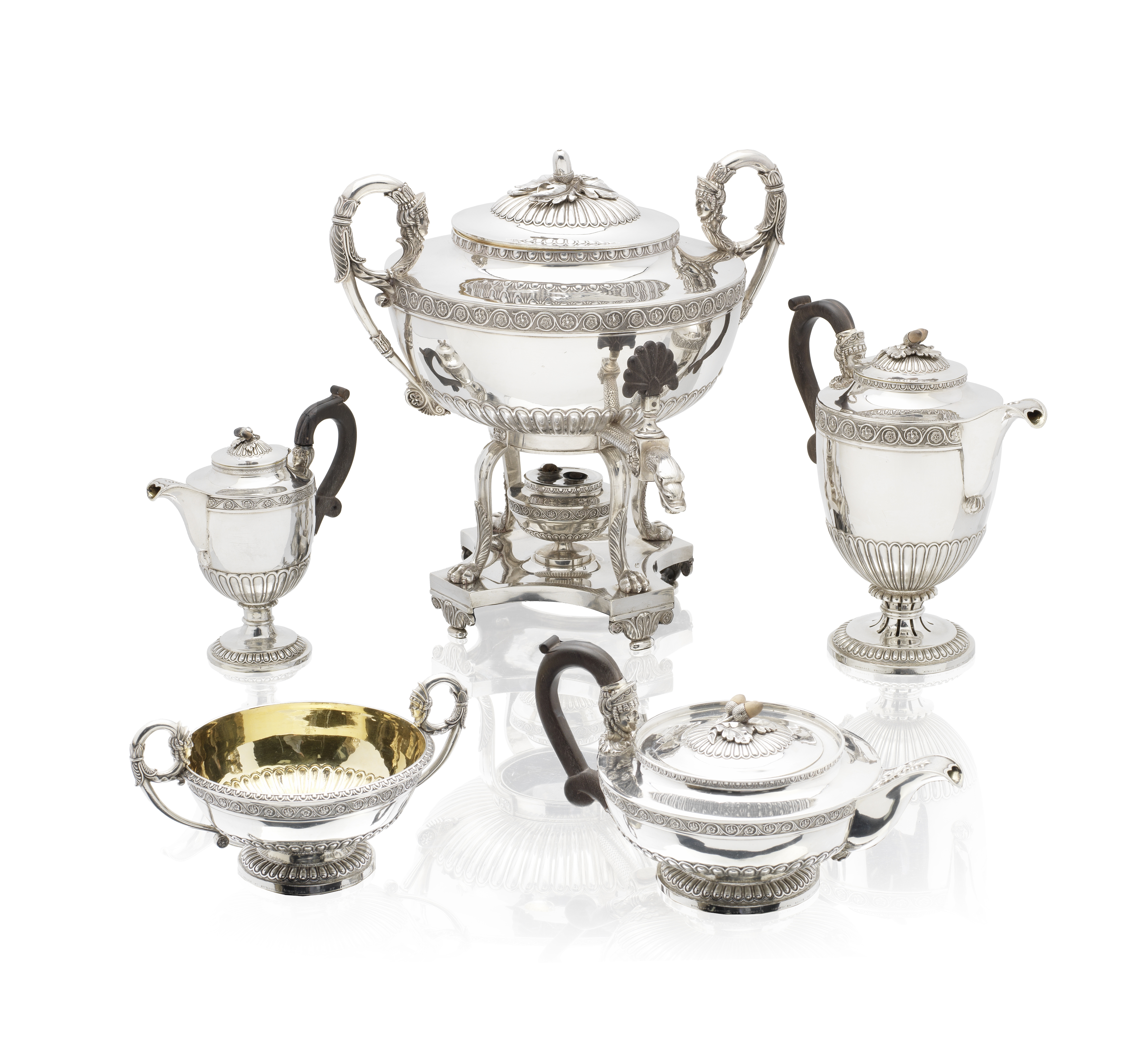 A George III five-piece silver tea and coffee service Paul Storr, London 1816, the milk jug unmar...