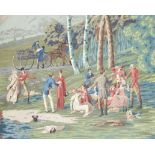 A set of twelve unusual hand painted 'Les Chasses de Compiegne' panoramic wallpaper panels proba...