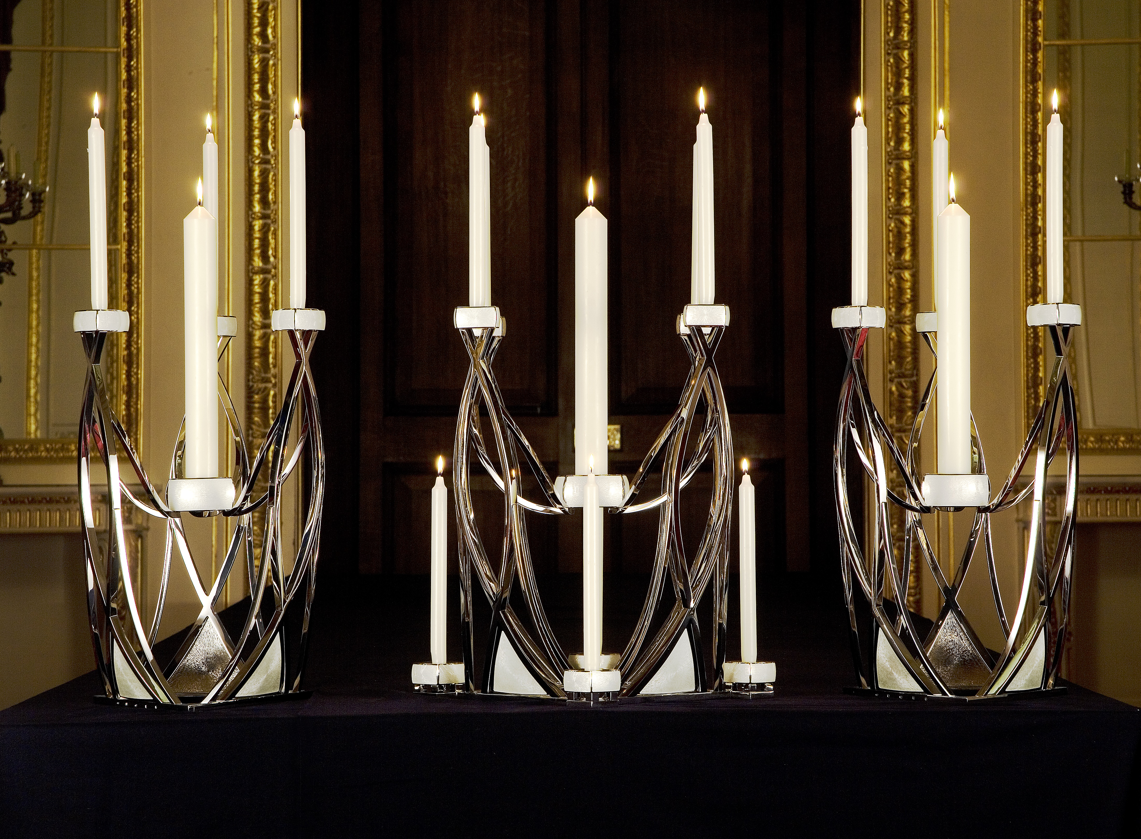 BENNEY: the unique contemporary silver and enamelled candelabra suite 'The Three Graces' Simon Be... - Image 5 of 8