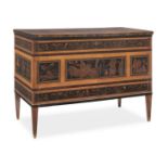A pair of Italian early 19th century rosewood, ebony, purplewood, sycamore marquetry and chequer-...