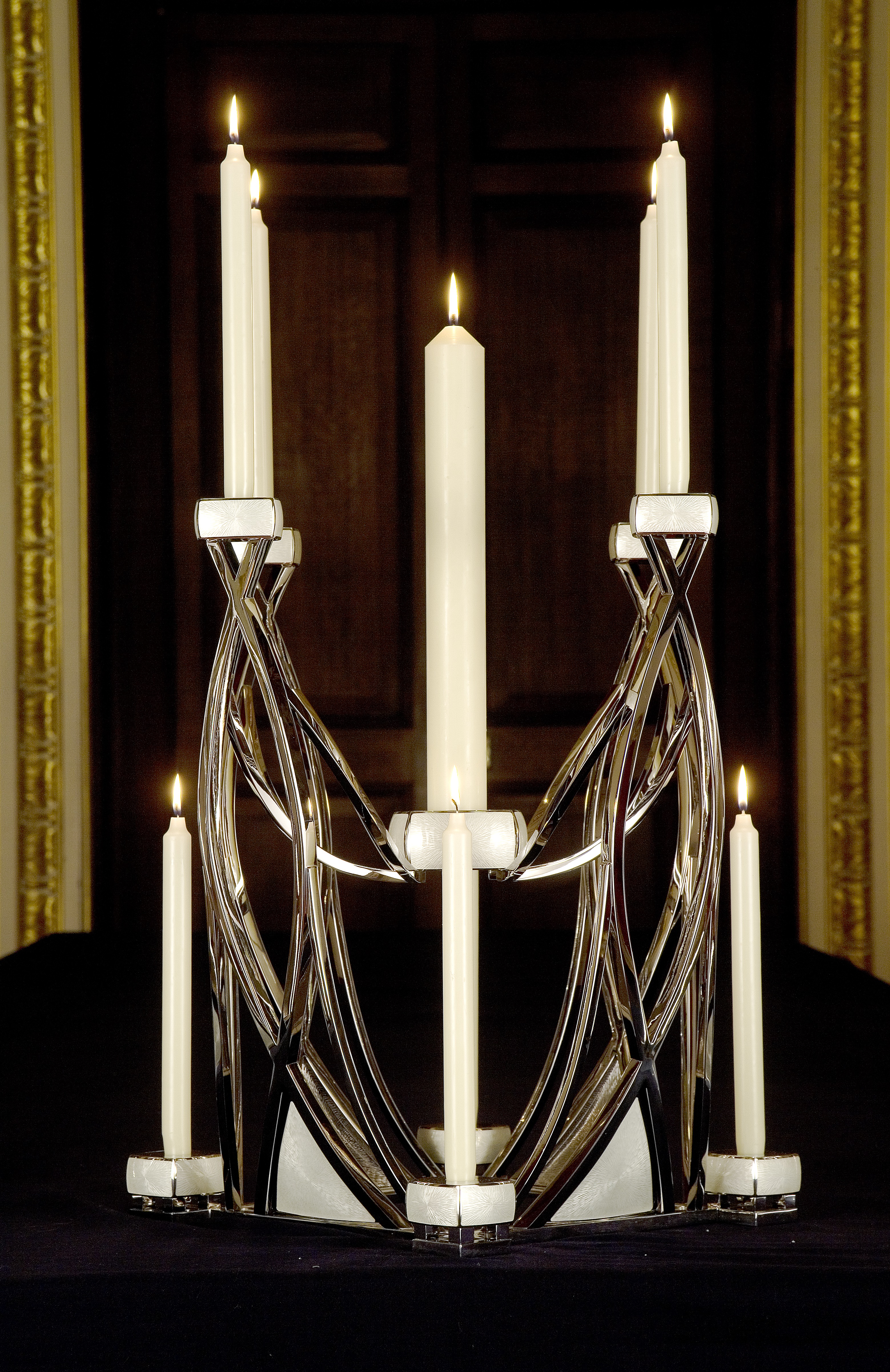 BENNEY: the unique contemporary silver and enamelled candelabra suite 'The Three Graces' Simon Be... - Image 6 of 8