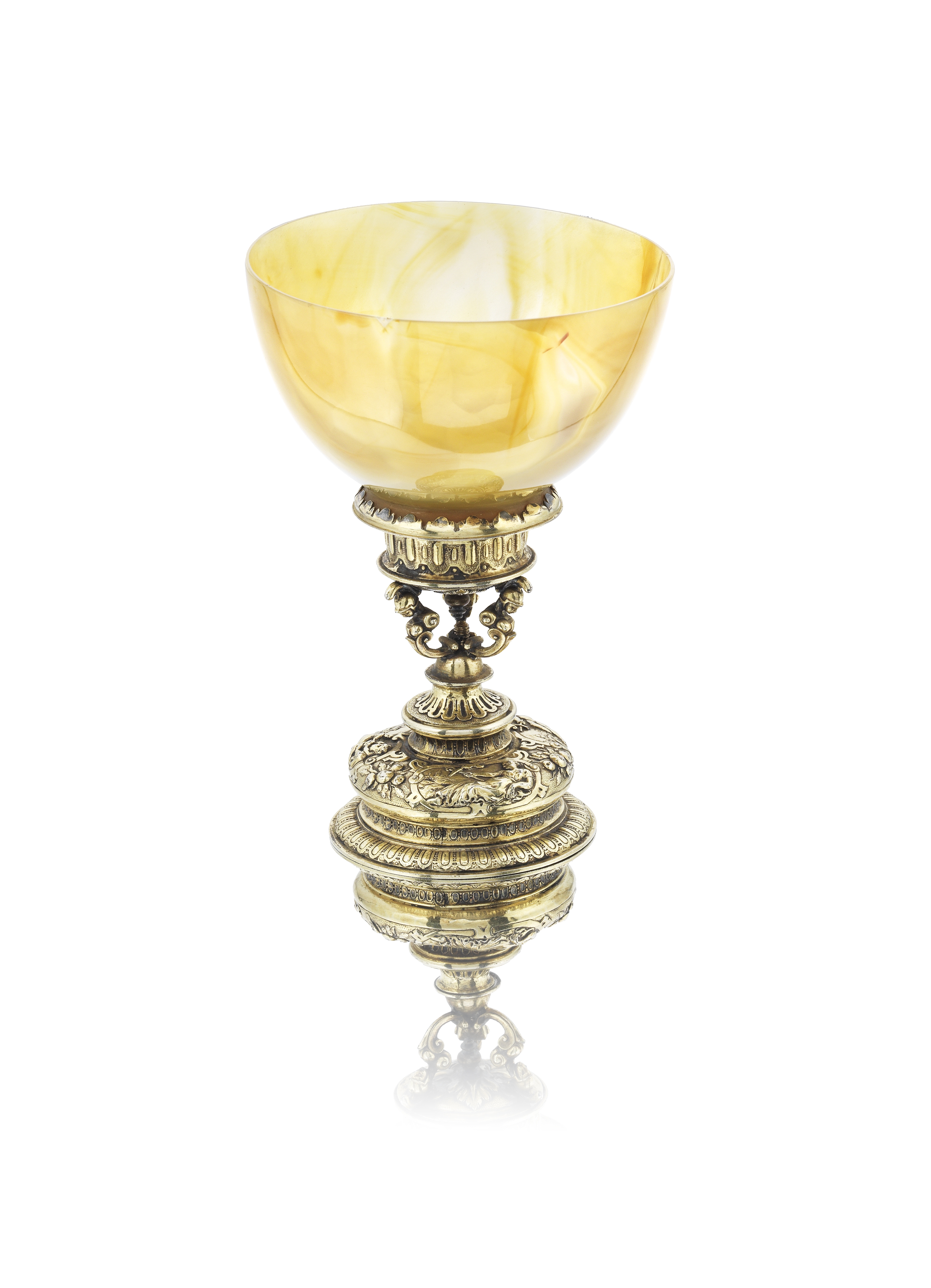 A late 16th / early 17th century silver-gilt and hardstone cup maker's mark a star radiant, stamp...