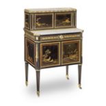 A Louis XVI ormolu mounted Japanese lacquer, ebony and ebonised bonheur du jour by Claude Charles...
