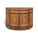 A George III satinwood, sycamore, kingwood, tulipwood, purplewood, rosewood and marquetry demi-lu...