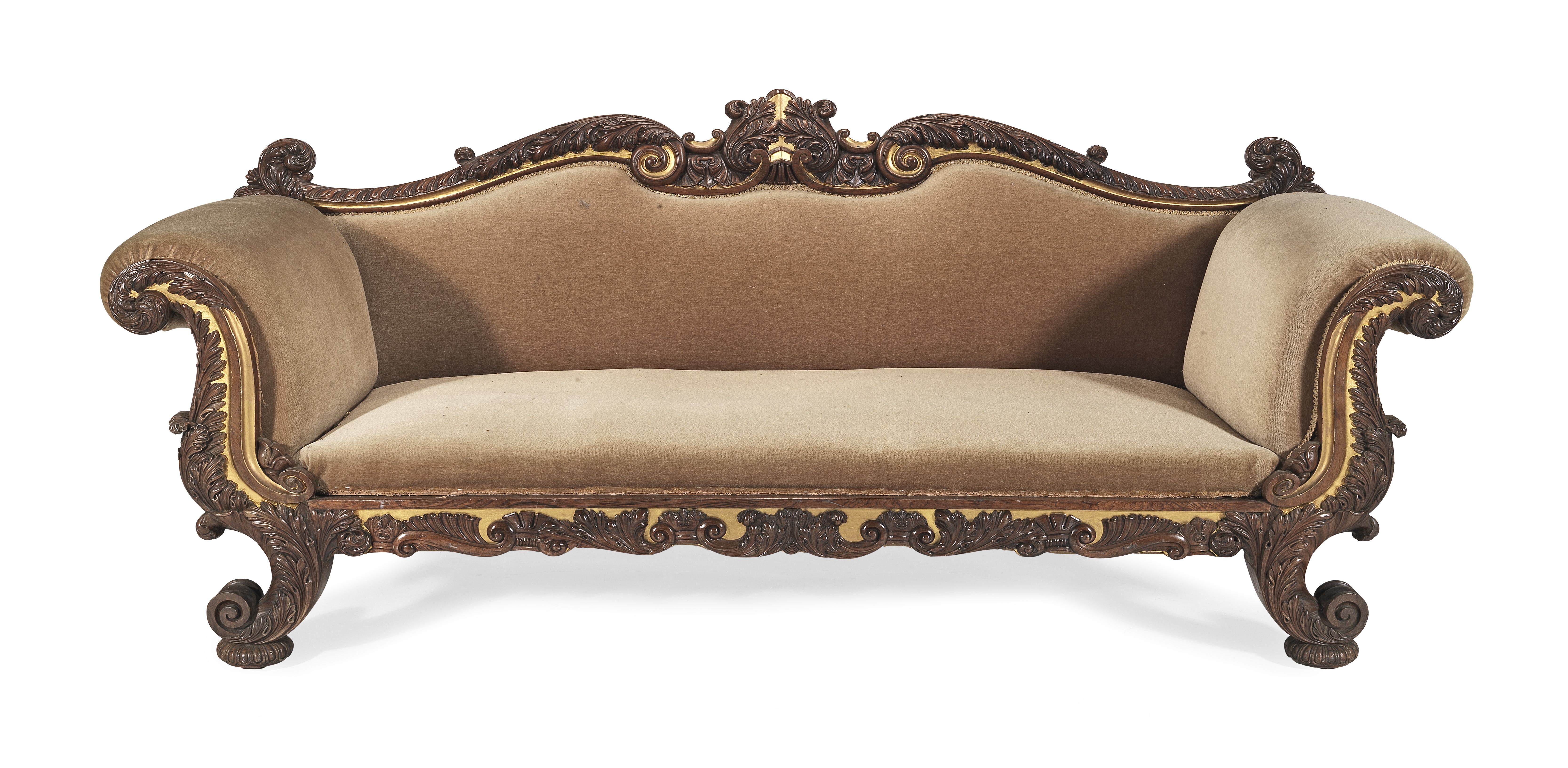 A George IV solid rosewood and parcel gilt suite of seat furniture attributed to Gillows comprisi...