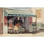 Charles Keck (1875-1951) The Shoe Shiners on Santa Monica Boulevard 15 x 23in (Painted in 1936.)