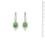 A pair of Art Deco jadeite and diamond pendent earrings, circa 1930