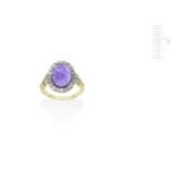 An antique amethyst intaglio and diamond cluster ring