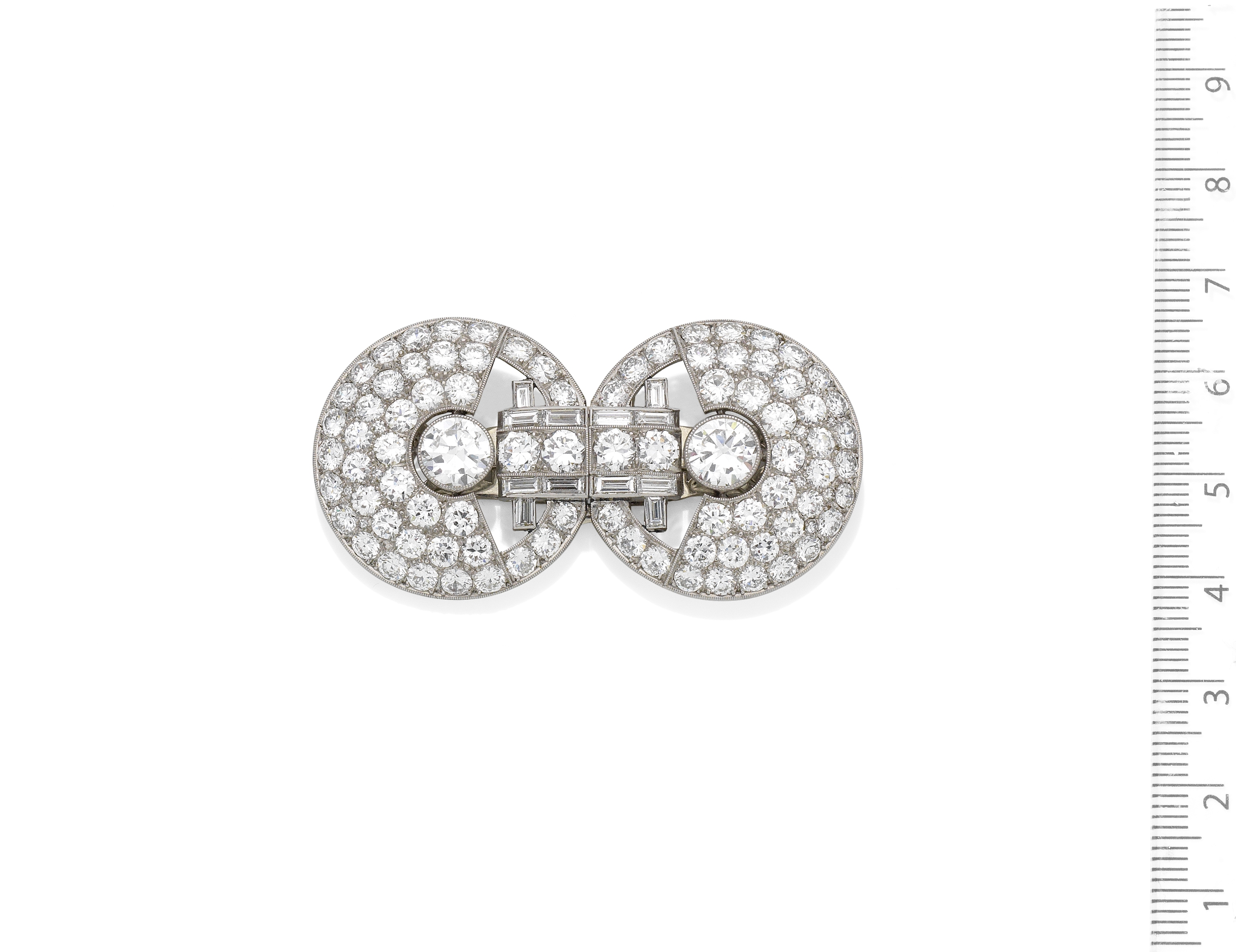 An Art Deco diamond double-clip brooch,