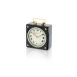 An Art Deco onyx, enamel, diamond and gold desk clock, by Cartier,